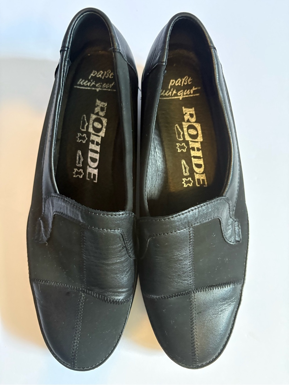 VTG Rohde Germany Black Leather Patchwork Comfort Loafers Slip On men’s Sz 6. - Picture 2 of 8